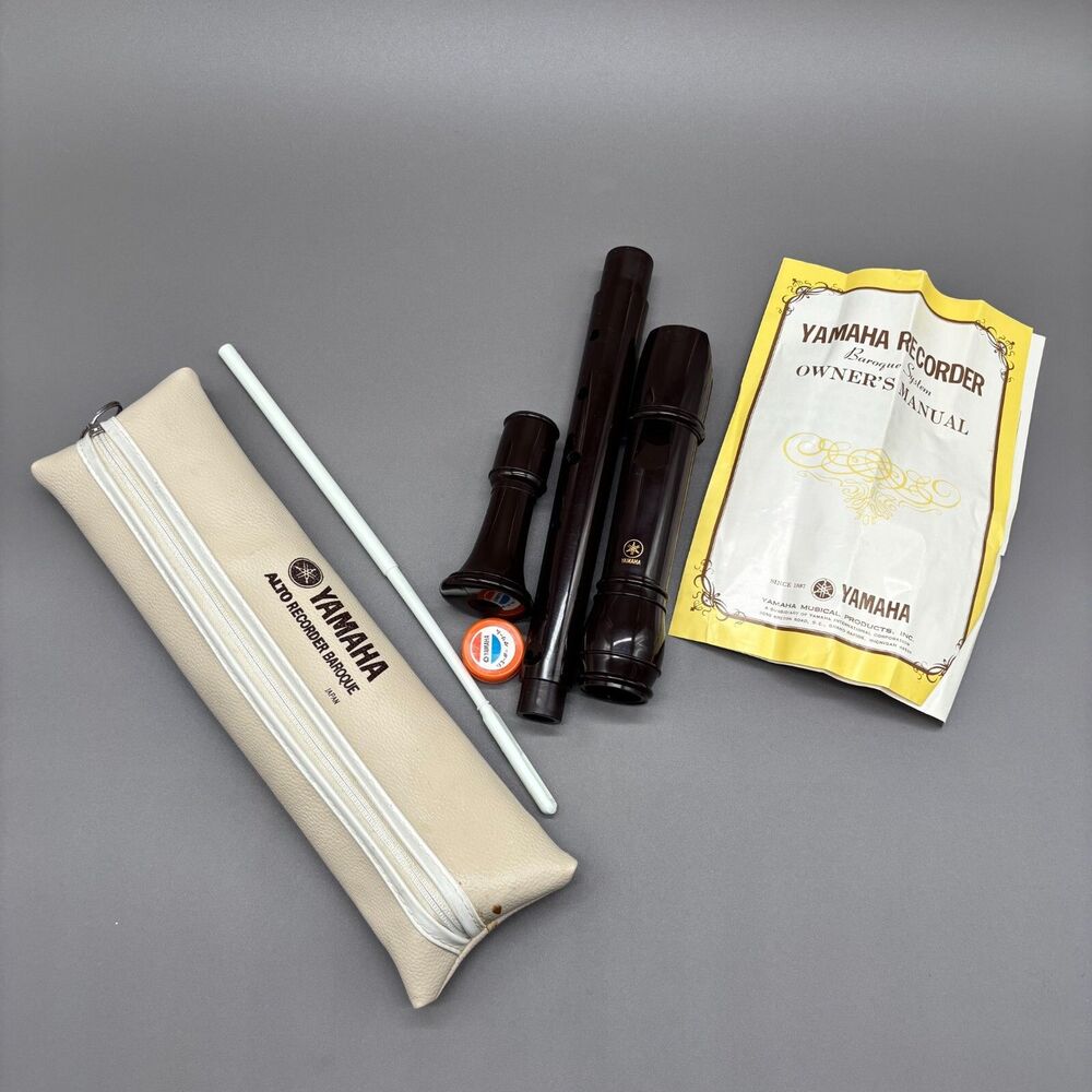 Yamaha Alto 18” Recorder Baroque Brown 3 Piece Case Cream Grease Japan Vintage